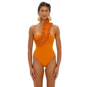 Andrea Iyamah Nisi Orange One-Piece Swimsuit, Small